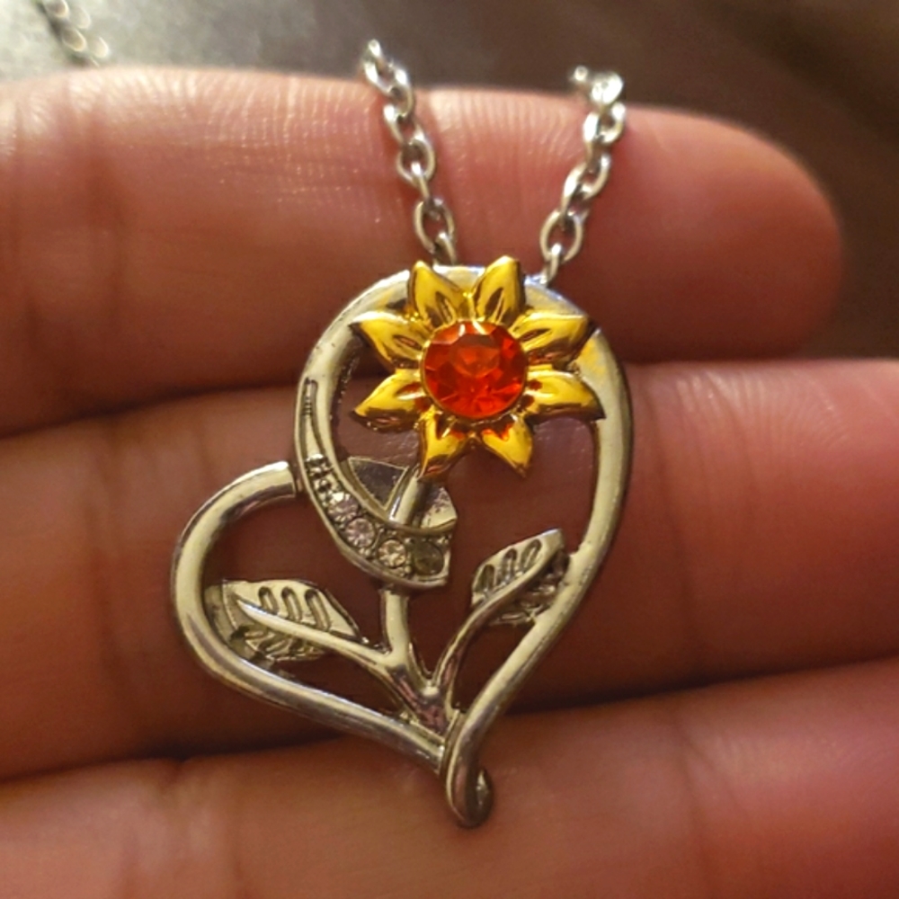 Sunflower Heart Pendant Necklace